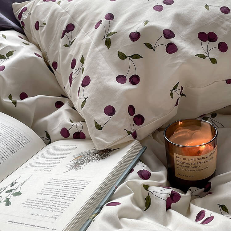 Purple Cherries Bedding Set — Soft-Touch Cotton Duvet & Pillowcases — Lifestyle 3