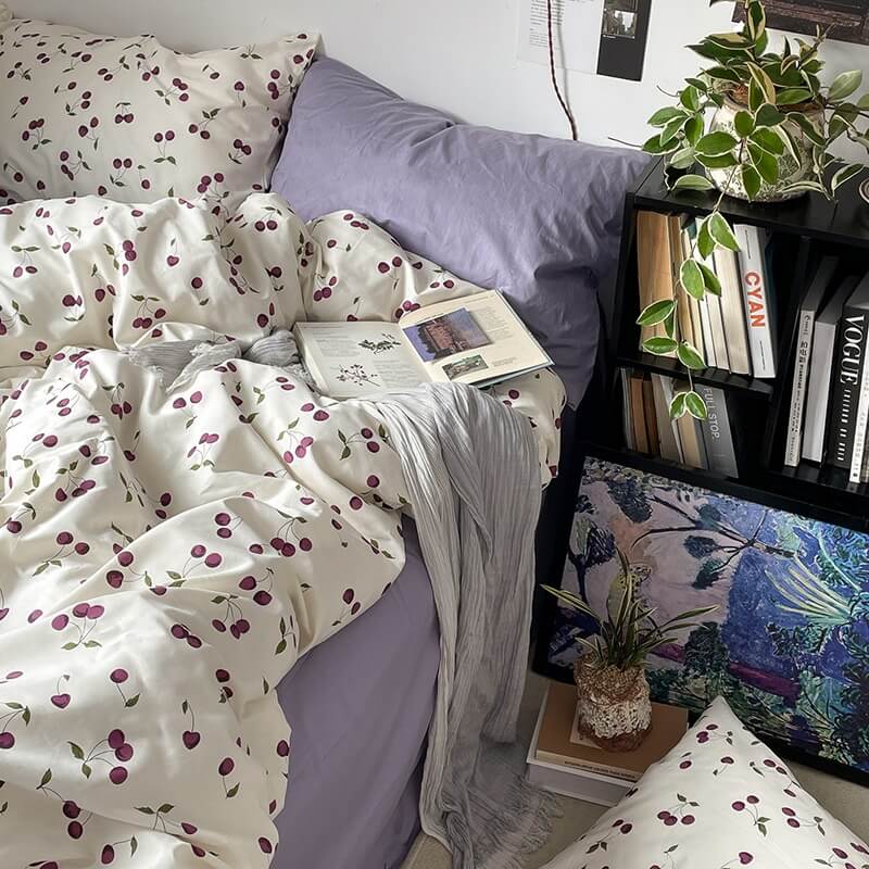 Purple Cherries Bedding Set — Soft-Touch Cotton Duvet & Pillowcases — Lifestyle 5