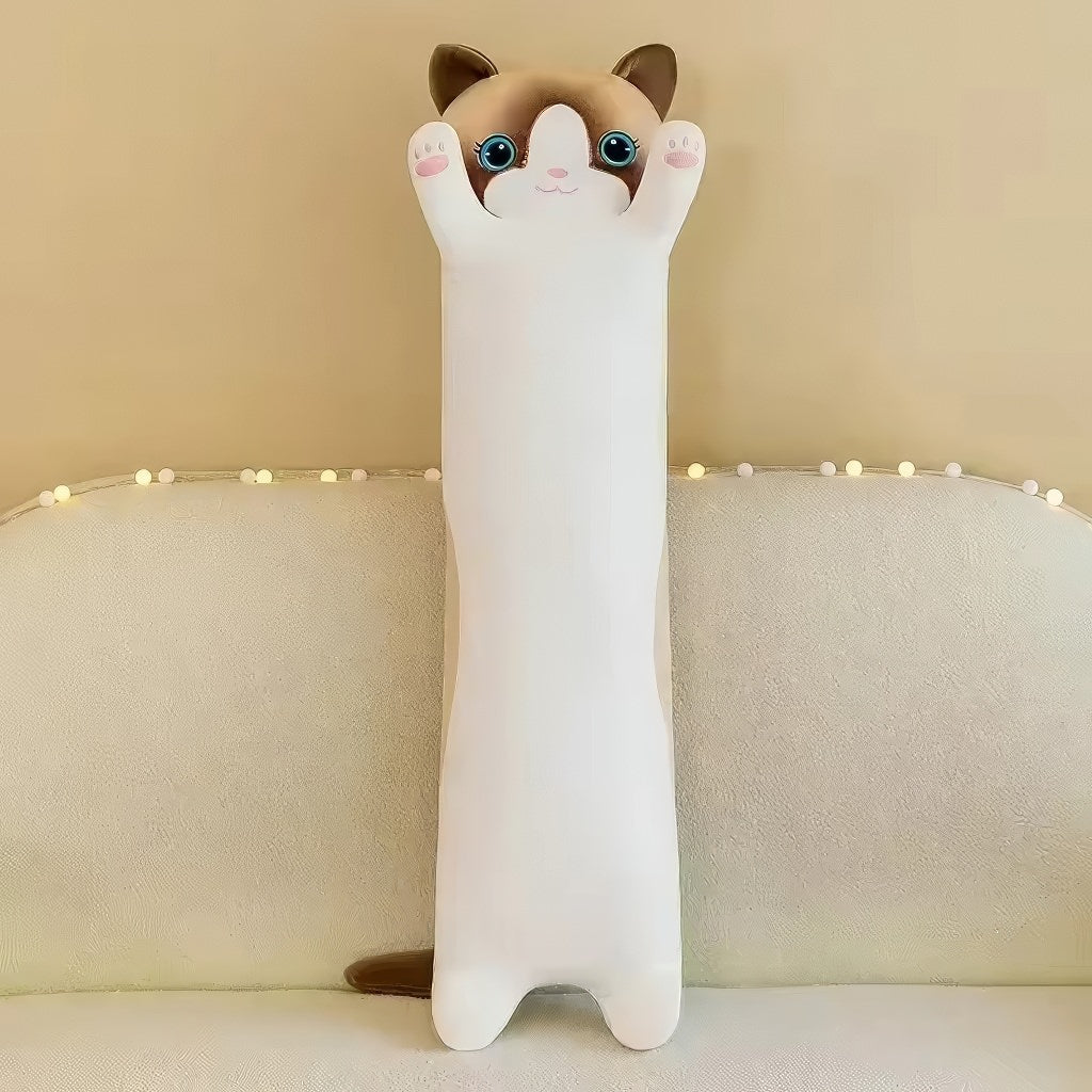Sausage Cat Plush Throw Pillow — Soft Textured Pillow for Bedroom Layering — Lifestyle 4