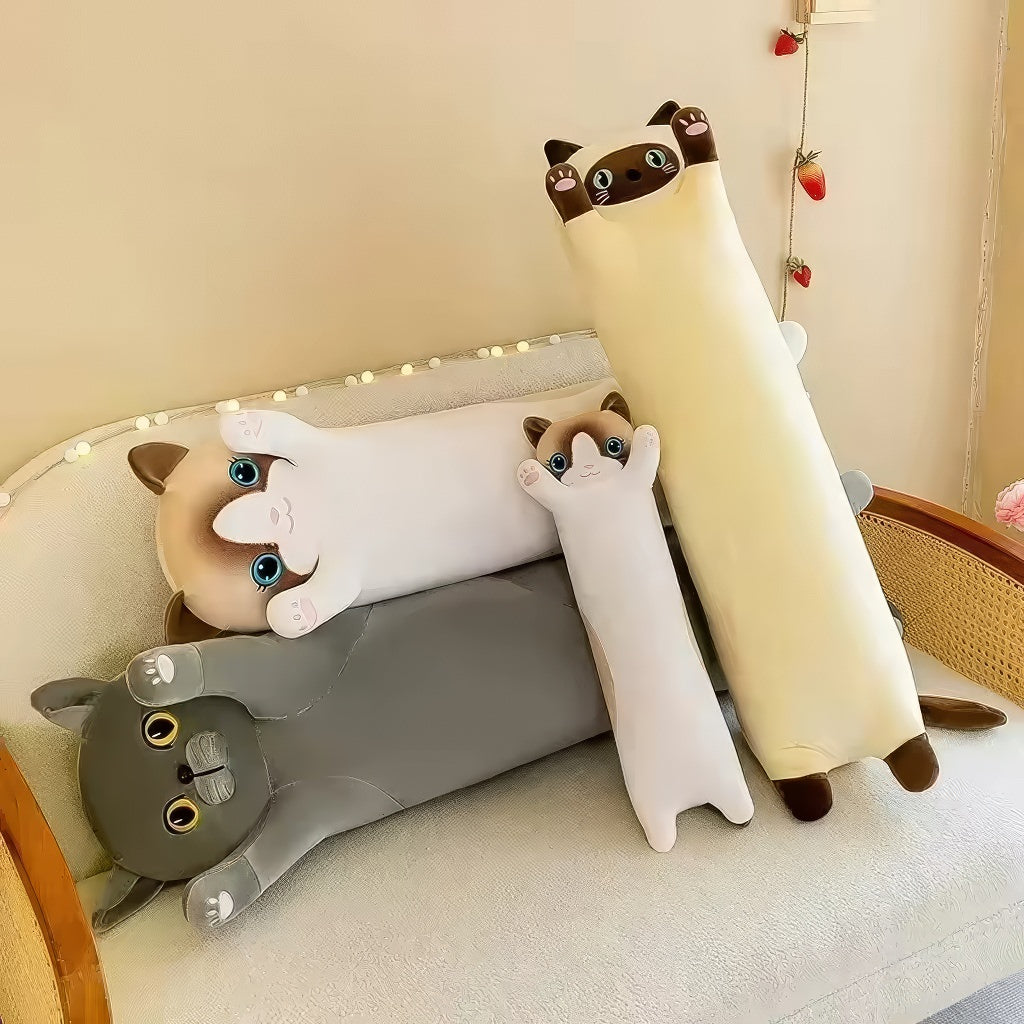 Sausage Cat Plush Throw Pillow — Long-Body Plush Cushion for Sofa and Bedroom Styling — Lifestyle 1