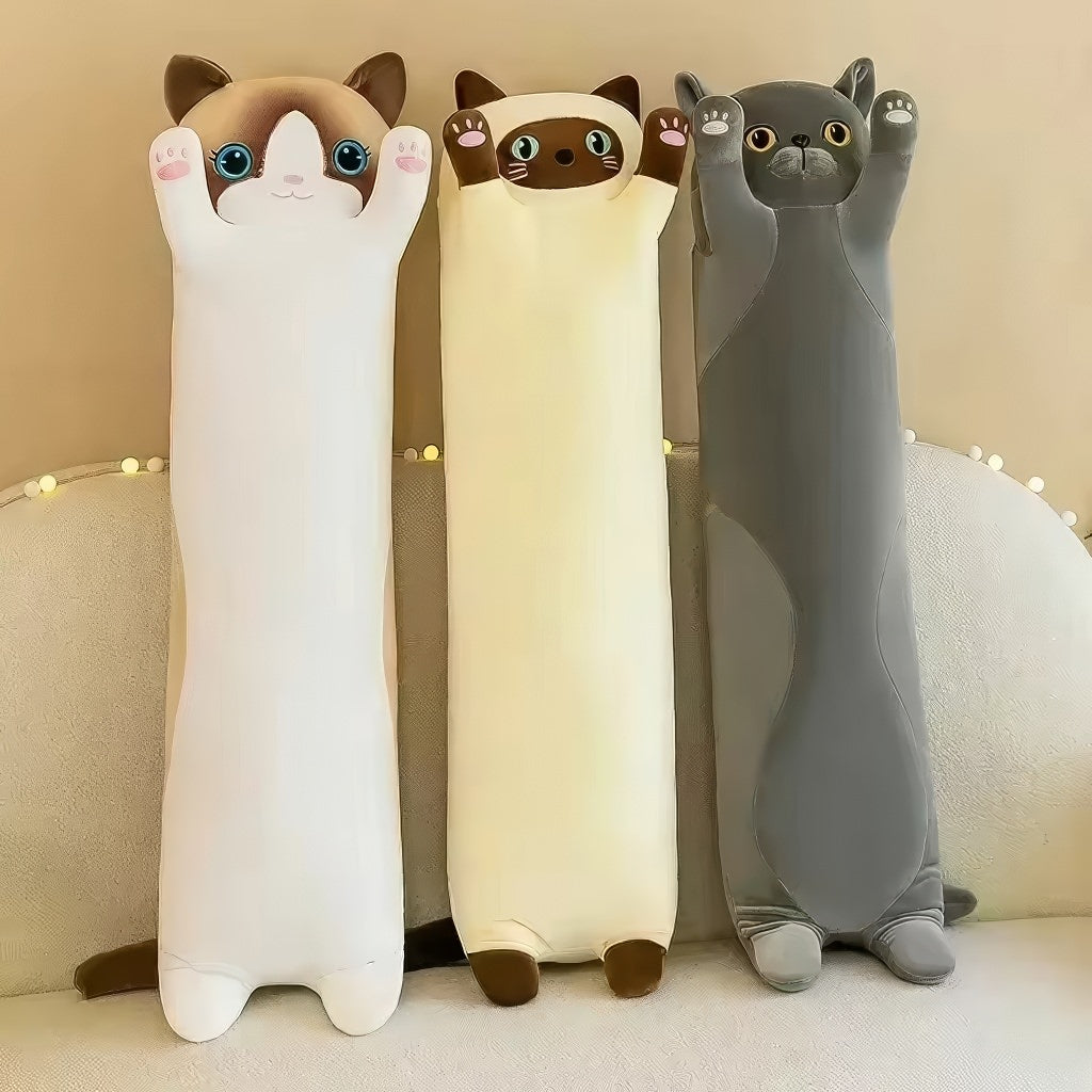 Sausage Cat Plush Throw Pillow — Long-Body Plush Cushion for Sofa and Bedroom Styling — Front view