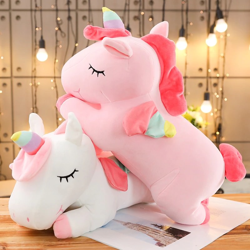 Sleepy Unicorn Plush Toy — Soft Textured Pillow for Bedroom Layering — Lifestyle 2