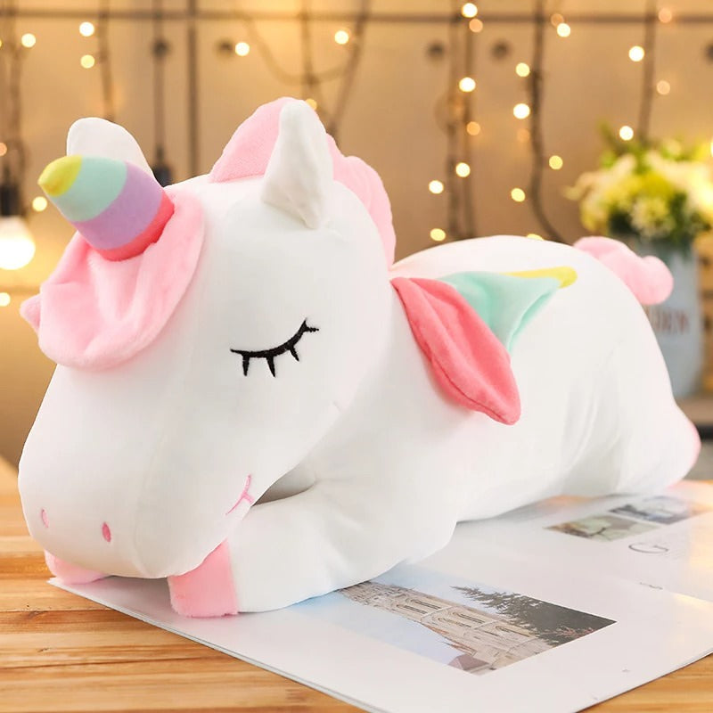 Sleepy Unicorn Plush Toy — Soft Textured Pillow for Bedroom Layering — Lifestyle 3