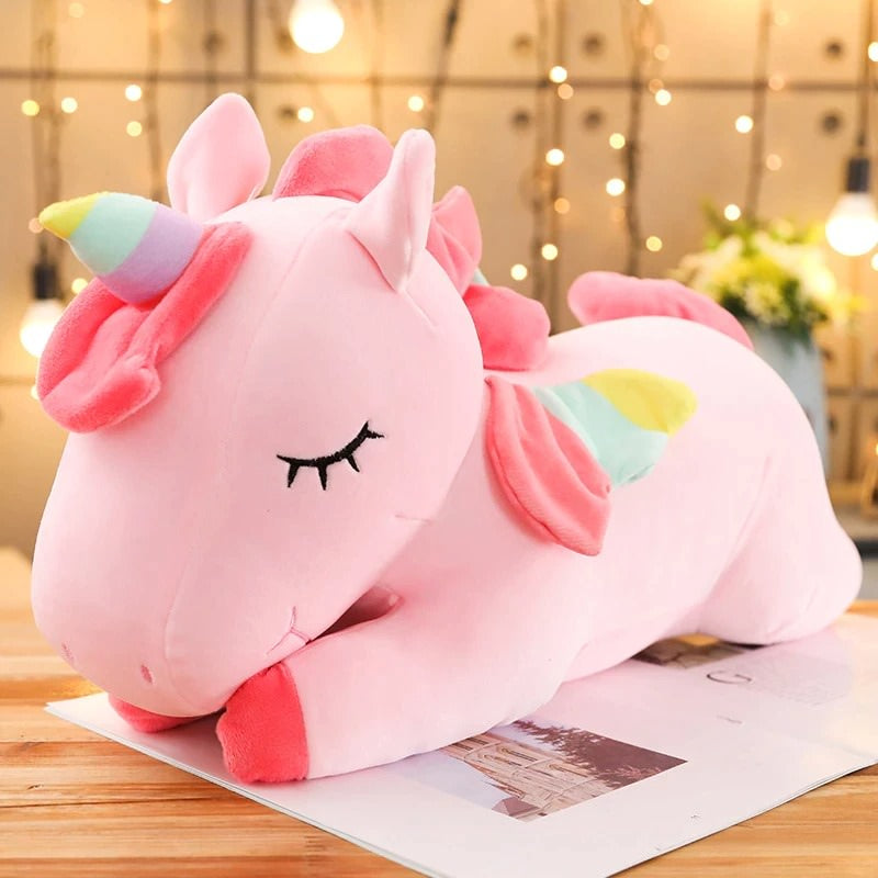 Sleepy Unicorn Plush Toy — Soft Textured Pillow for Bedroom Layering — Lifestyle 4