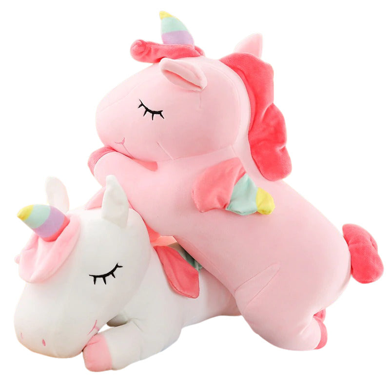 Sleepy Unicorn Plush Toy — Soft Textured Pillow for Bedroom Layering — Front view