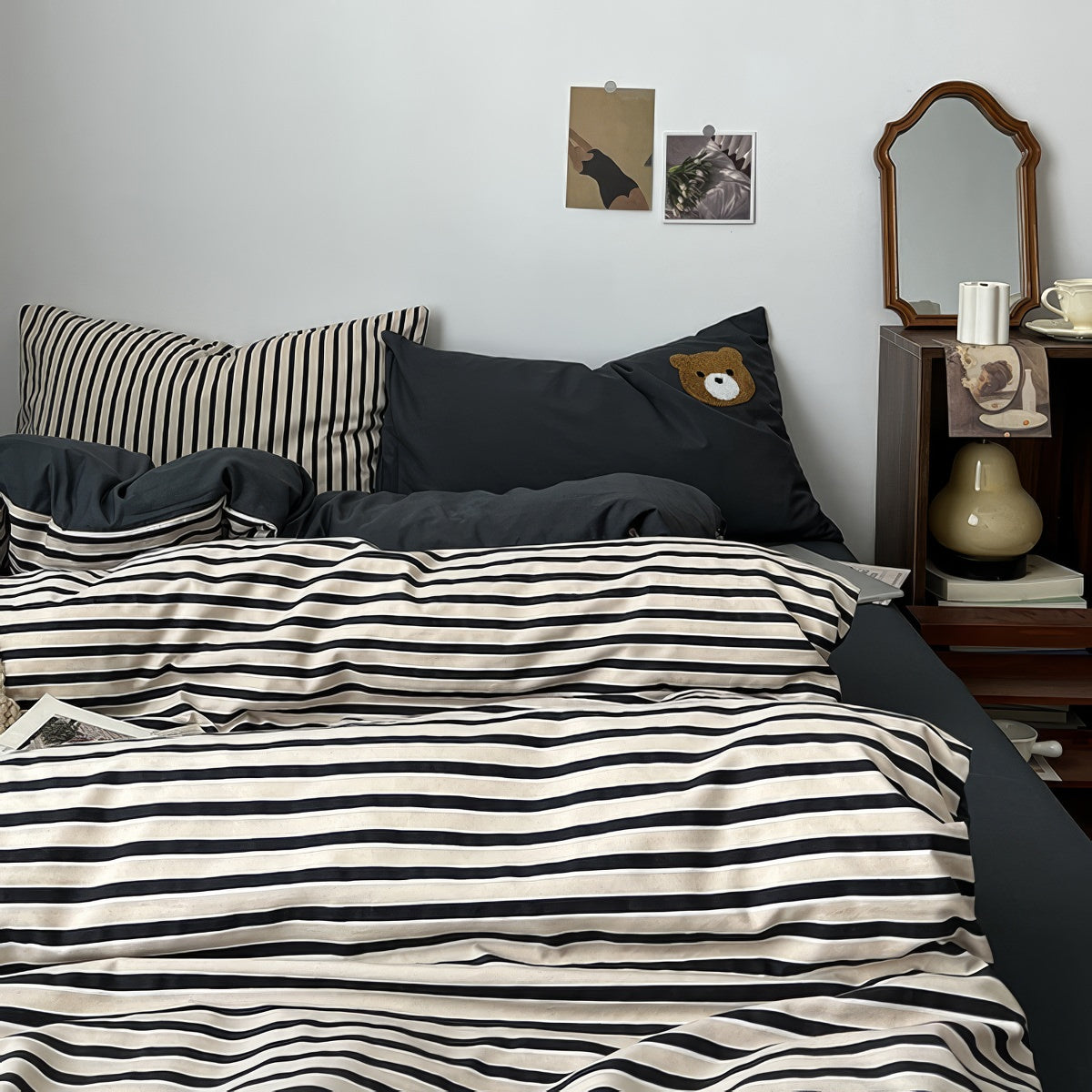 Navy & Cream Striped Bedding Set — Soft-Touch Cotton Duvet & Pillowcases — Front view