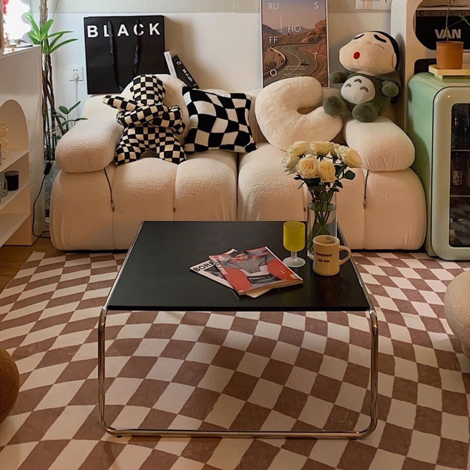 Pastel Curvy Checker Carpet — Soft Accent Rug for Bedroom Layering — Lifestyle 6