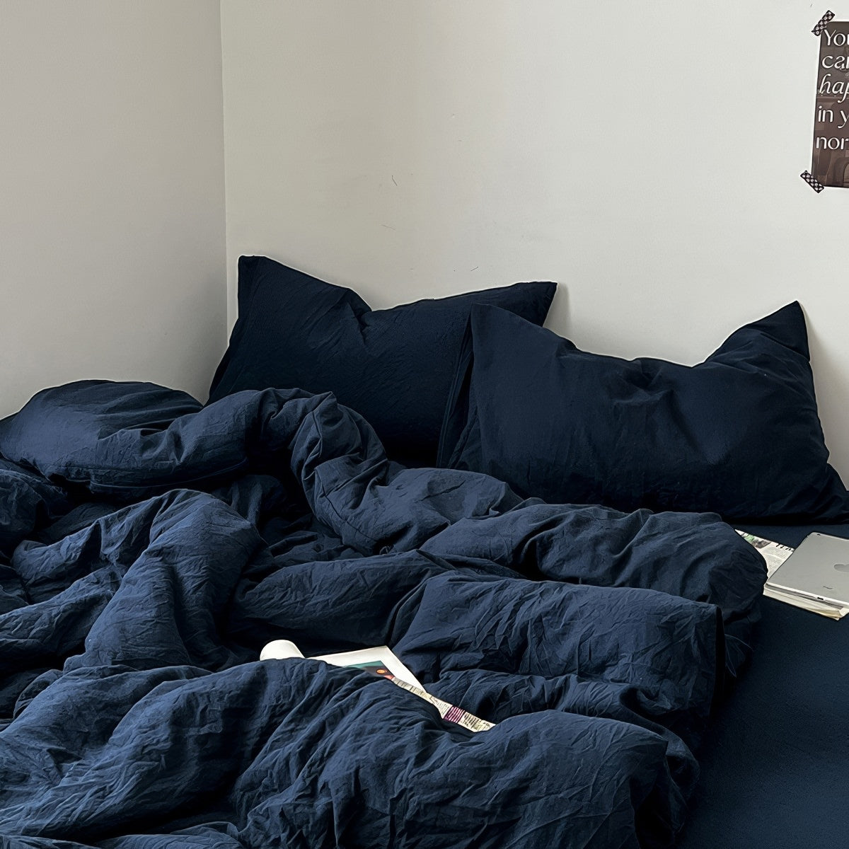 Deep Blue Ocean Minimalist Bedding Set — Soft-Touch Cotton Duvet & Pillowcases — Front view