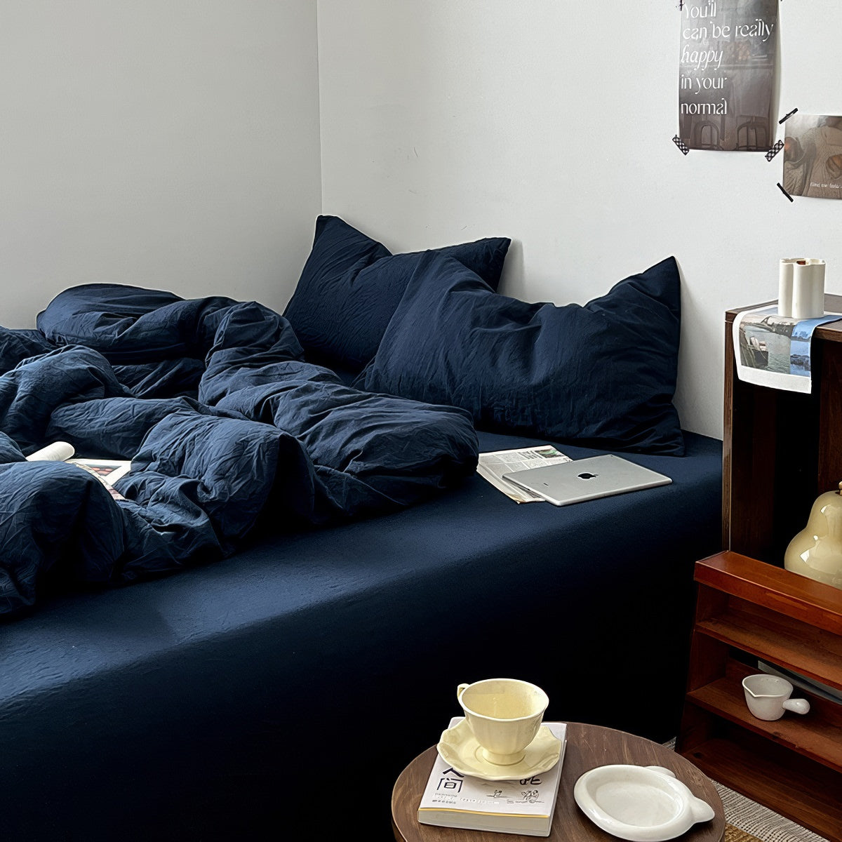Deep Blue Ocean Minimalist Bedding Set — Soft-Touch Cotton Duvet & Pillowcases — Lifestyle 3