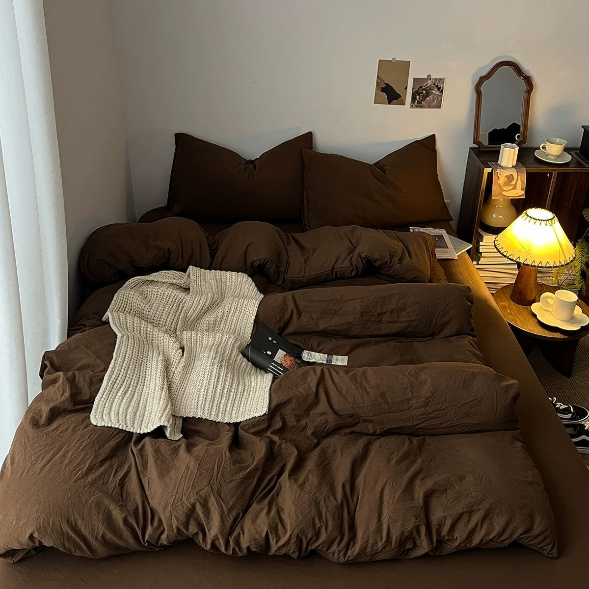 Dark Brown Shades Bedding Set — Soft-Touch Cotton Duvet & Pillowcases — Front view