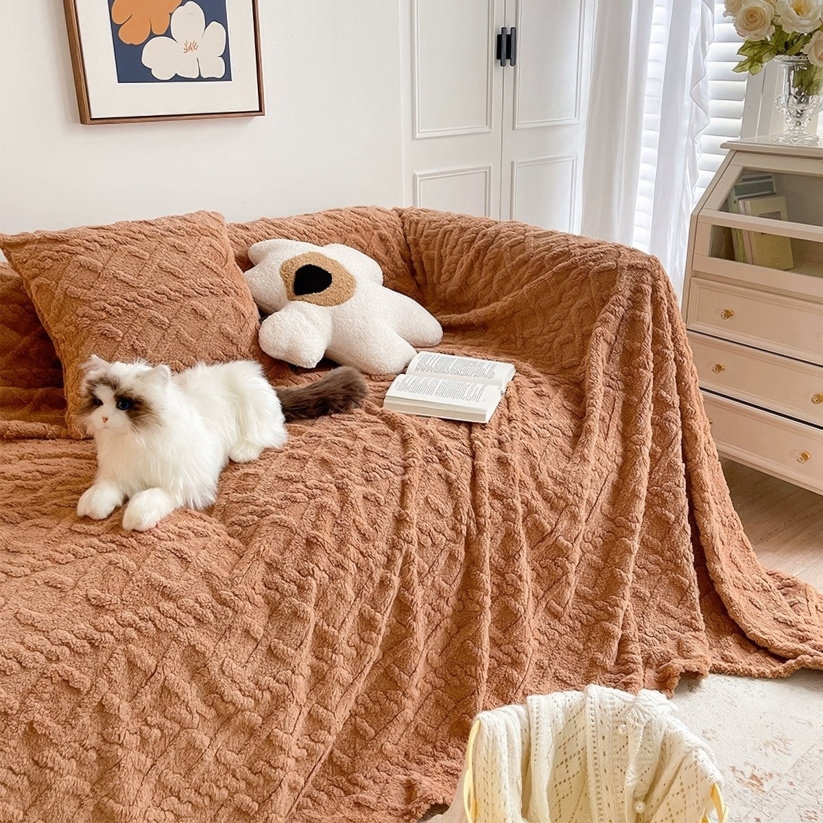 Diamond-Grid Plush Throw Blanket — Lifestyle 4
