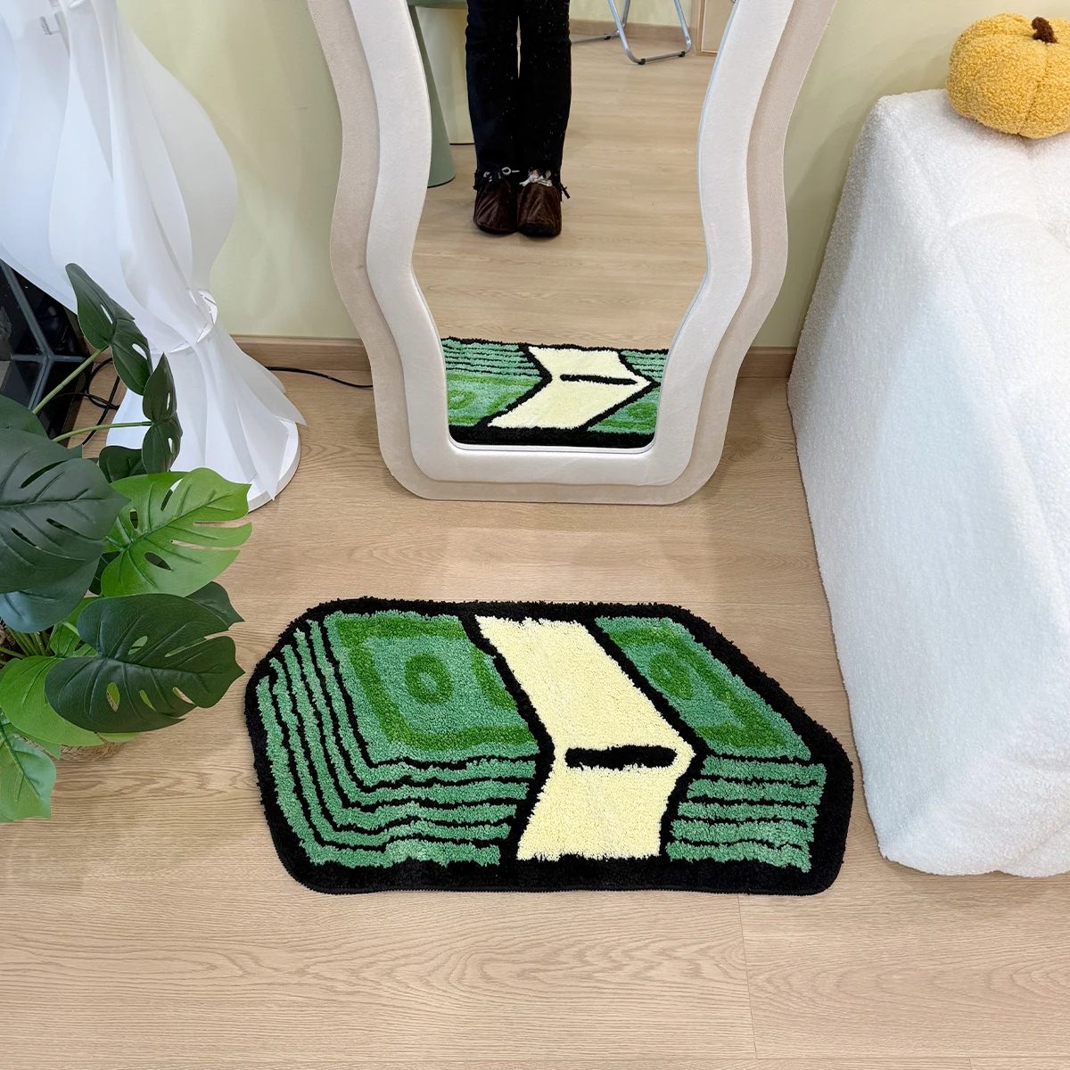 Dollar Cash Stack Tufted Rug — Soft Accent Rug for Bedroom Layering — Lifestyle 1