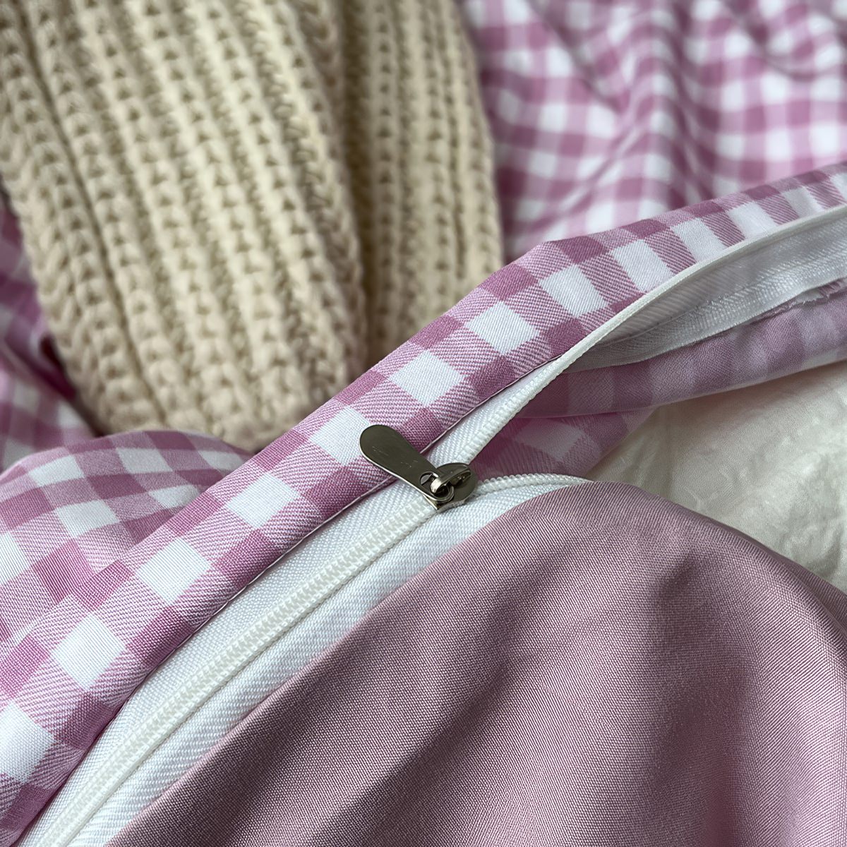 Dusty Purple Gingham Bedding Set — Cotton Duvet & Pillowcases — Lifestyle 6