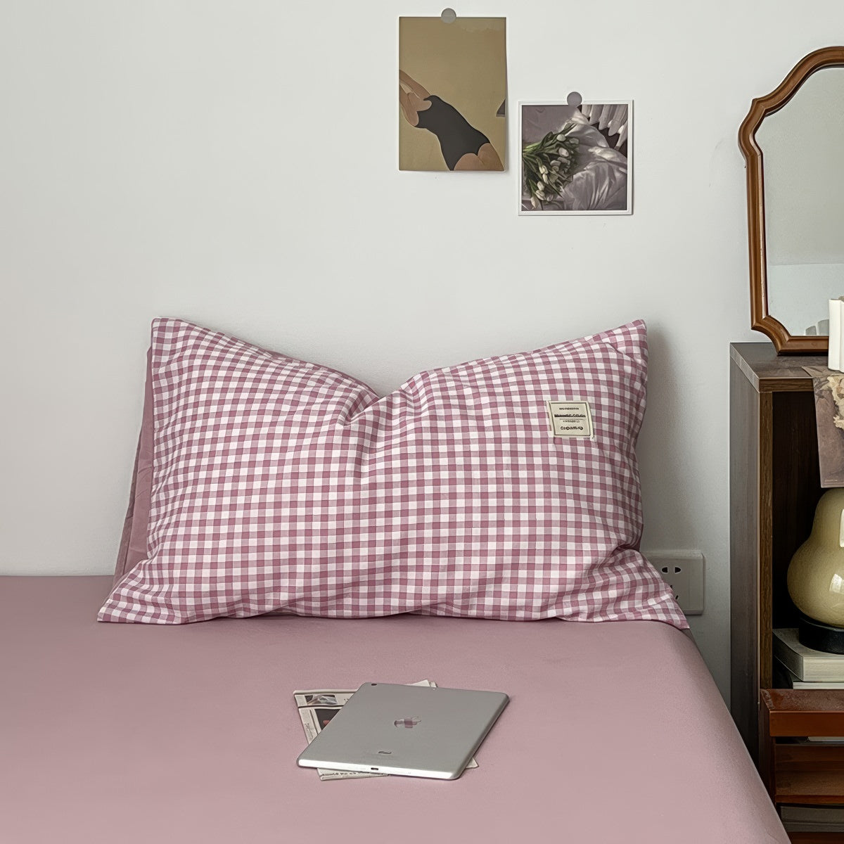 Dusty Purple Gingham Bedding Set — Cotton Duvet & Pillowcases — Lifestyle 7