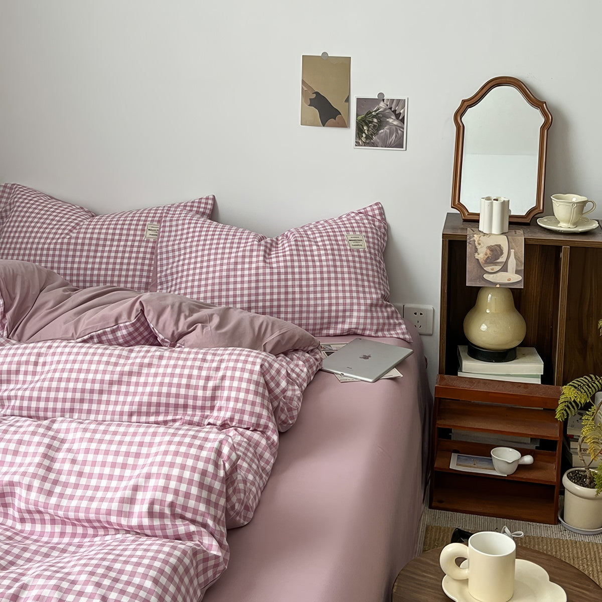 Dusty Purple Gingham Bedding Set — Cotton Duvet & Pillowcases — Lifestyle 2