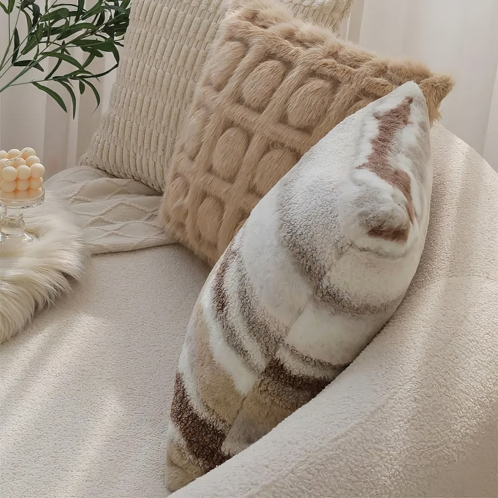 Earthy Tones Plush Cushion Cover — Soft Plush Face for Warm Bedroom Layering — Lifestyle 1