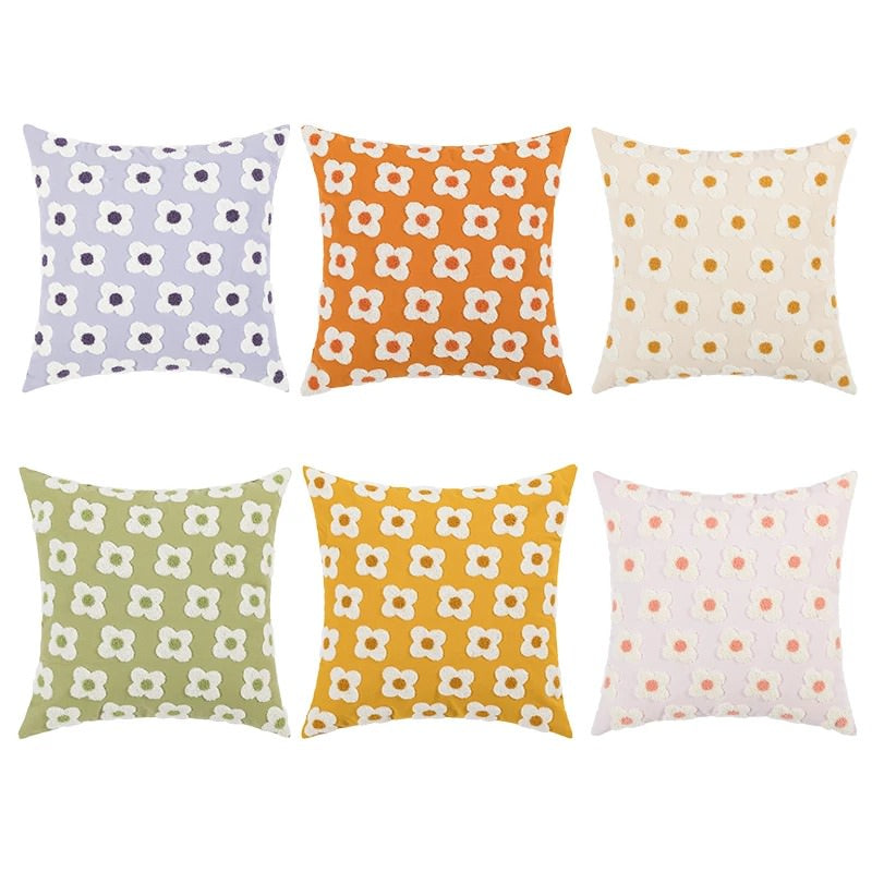 Embroidered Daisy Cushion Cover — Cotton Canvas Pillowcase for Bedroom Styling — Lifestyle 4