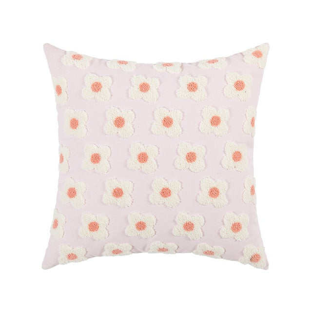 Embroidered Daisy Cushion Cover — Cotton Canvas Pillowcase for Bedroom Styling — Lifestyle 6