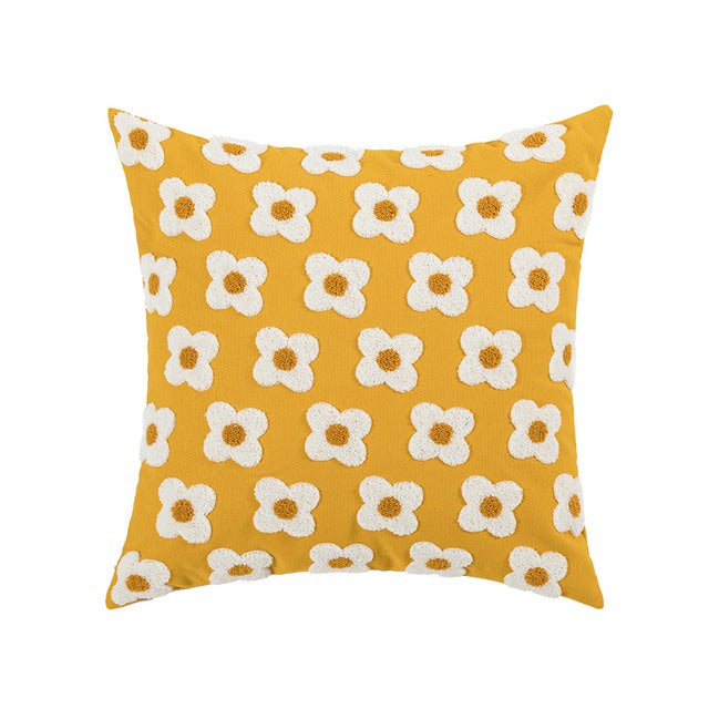 Embroidered Daisy Cushion Cover — Cotton Canvas Pillowcase for Bedroom Styling — Lifestyle 7