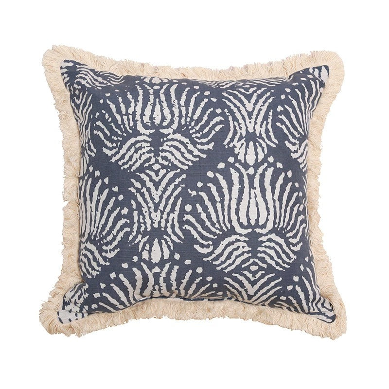 Ethnic Motifs Fringed Cushion Cover — Soft Textured Pillow for Bedroom Layering — Front view