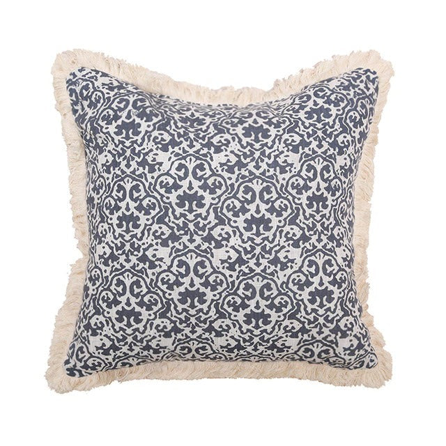 Ethnic Motifs Fringed Cushion Cover — Soft Textured Pillow for Bedroom Layering — Lifestyle 3