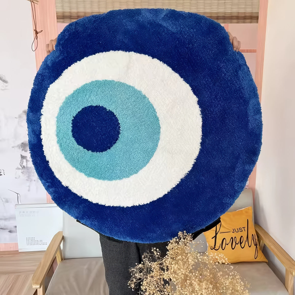 Evil Eye Tufted Accent Rug — Soft Accent Rug for Bedroom Layering — Lifestyle 2