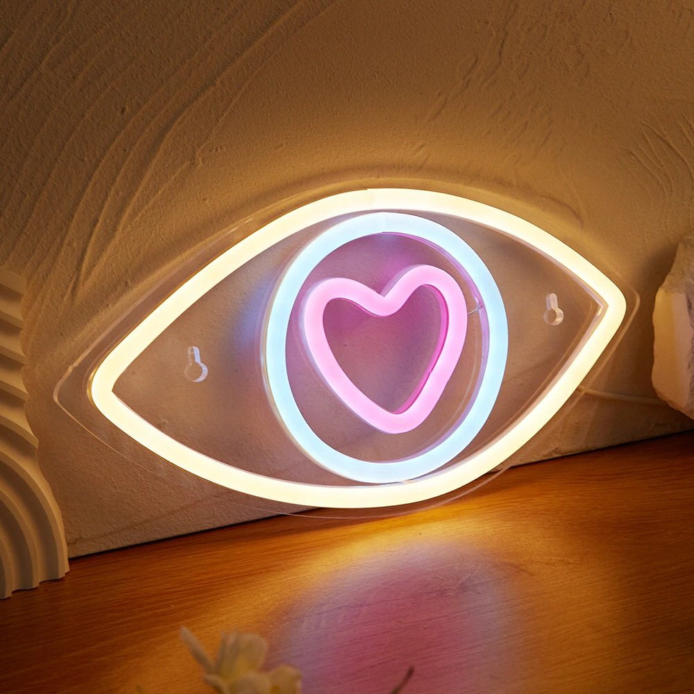 Eye in Love LED Neon Sign — Warm LED Mood Lighting for Bedside — Front view