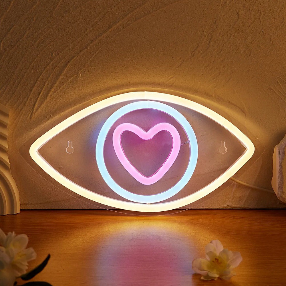 Eye in Love LED Neon Sign — Warm LED Mood Lighting for Bedside — Lifestyle 1