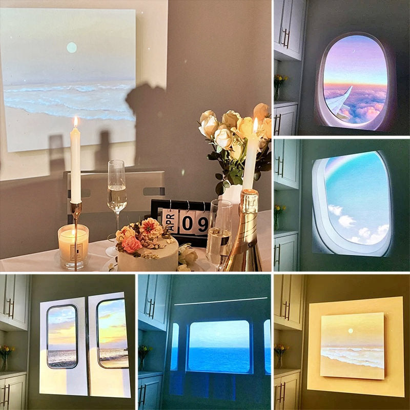 Fake Window Mini Projector — Warm LED Mood Lighting for Bedside — Front view