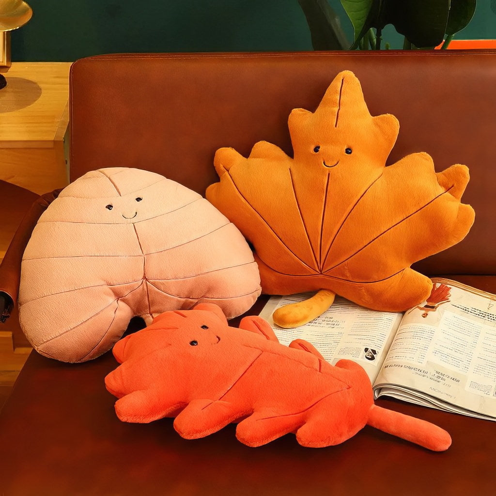 Fall Leaves Plushies — Soft Textured Pillow for Bedroom Layering — Detail