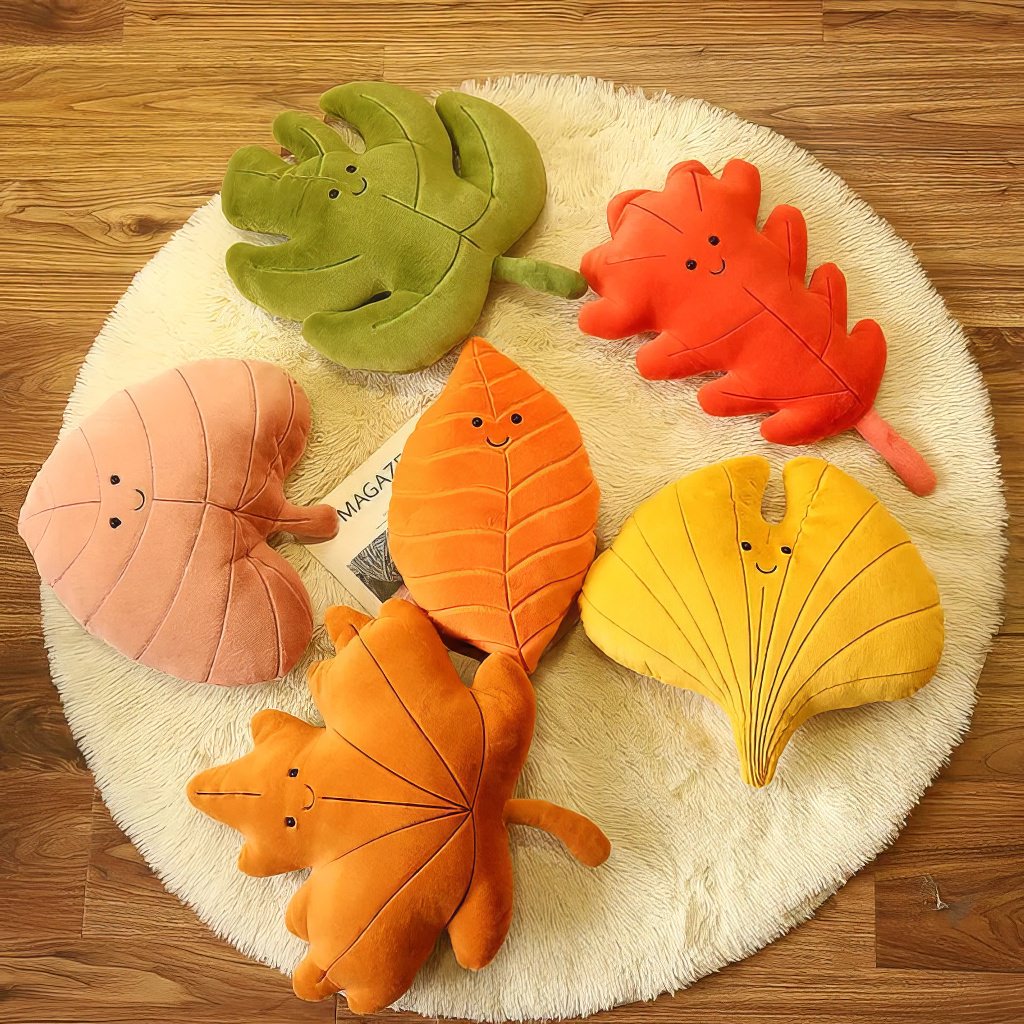 Fall Leaf Plush Cushions — Soft Autumn Throw Pillows for Bedroom Styling — Lifestyle 1