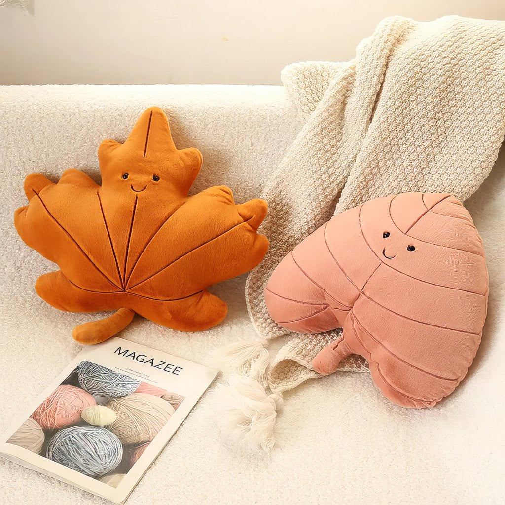 Fall Leaves Plushies — Soft Textured Pillow for Bedroom Layering — Lifestyle 3