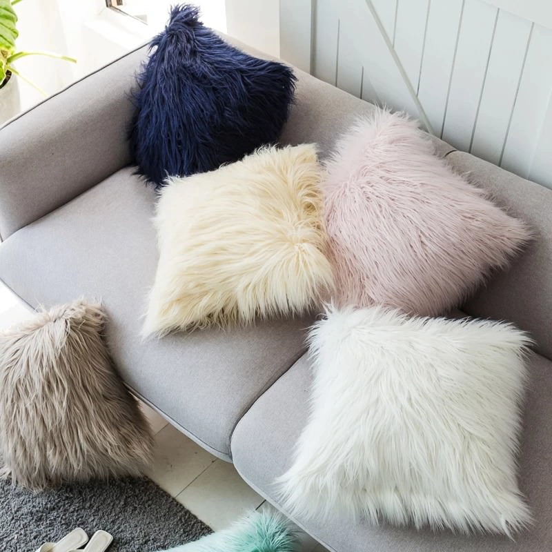 Dusty Faux Fur Cushion Cover — Soft Textured Pillow for Bedroom Layering — Lifestyle 4