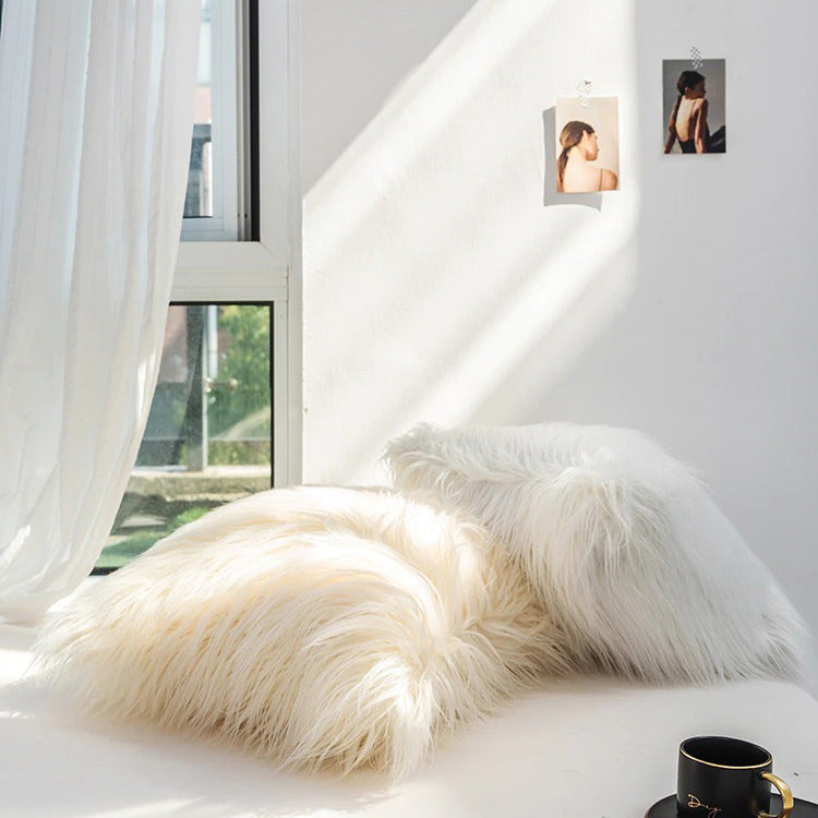 Dusty Faux Fur Cushion Cover — Soft Textured Pillow for Bedroom Layering — Front view