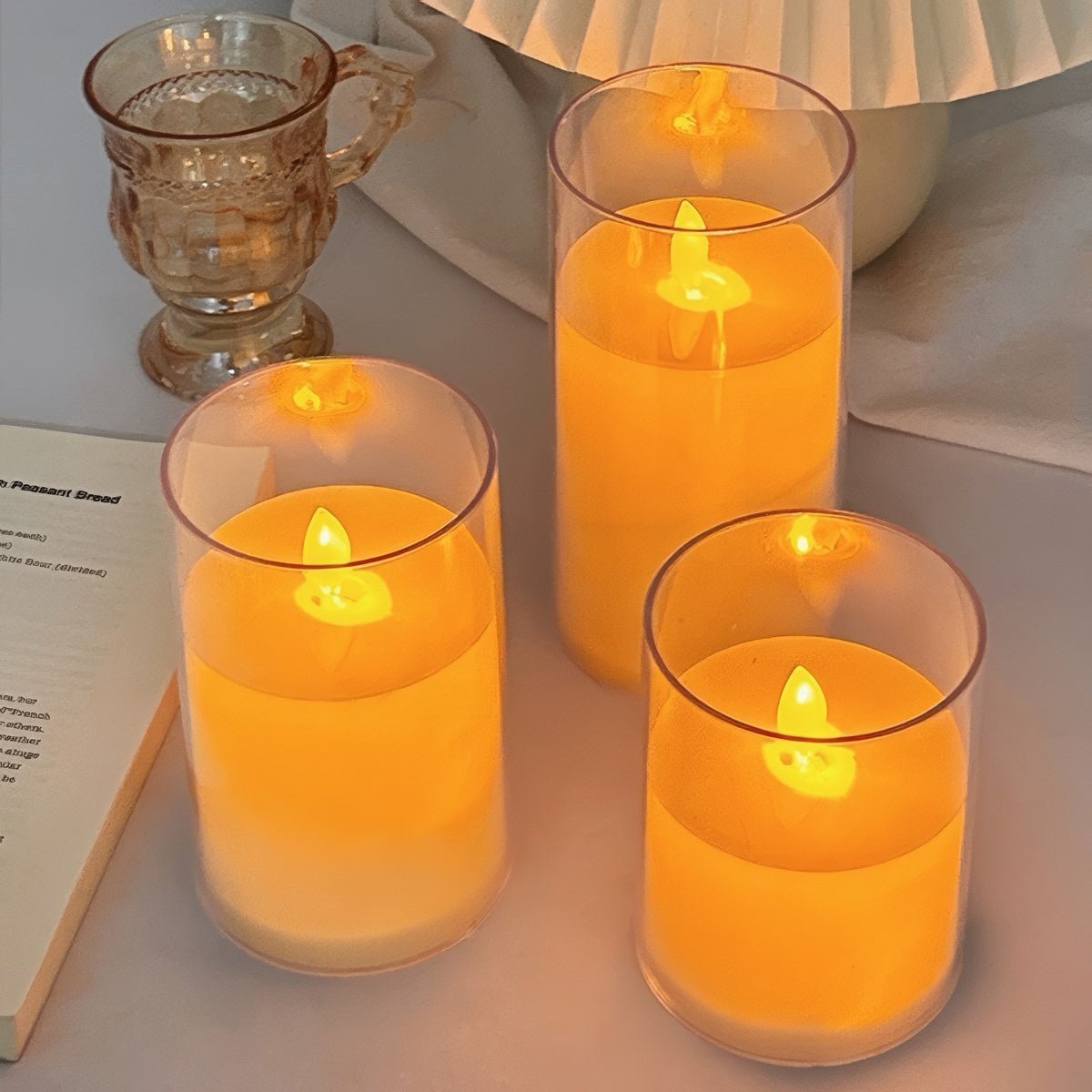 Warm Glow LED Glass Candles — Warm LED Mood Lighting for Bedside — Front view