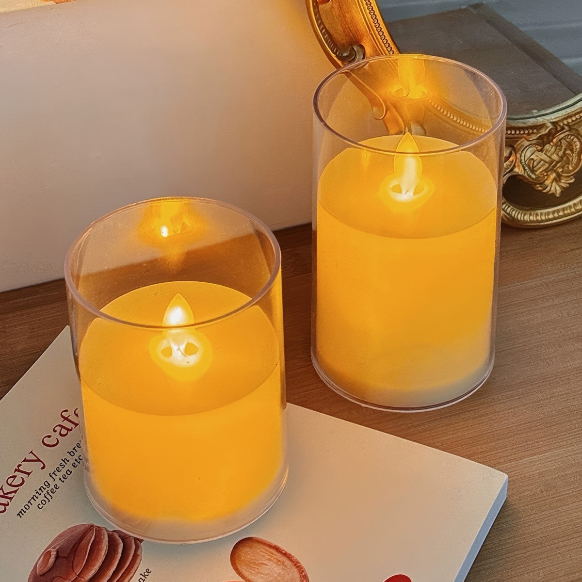 Warm Glow LED Glass Candles — Warm LED Mood Lighting for Bedside — Lifestyle 1