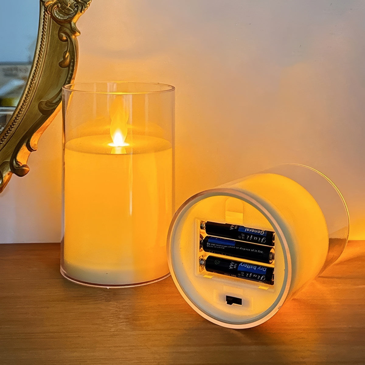Warm Glow LED Glass Candles — Warm LED Mood Lighting for Bedside — Detail