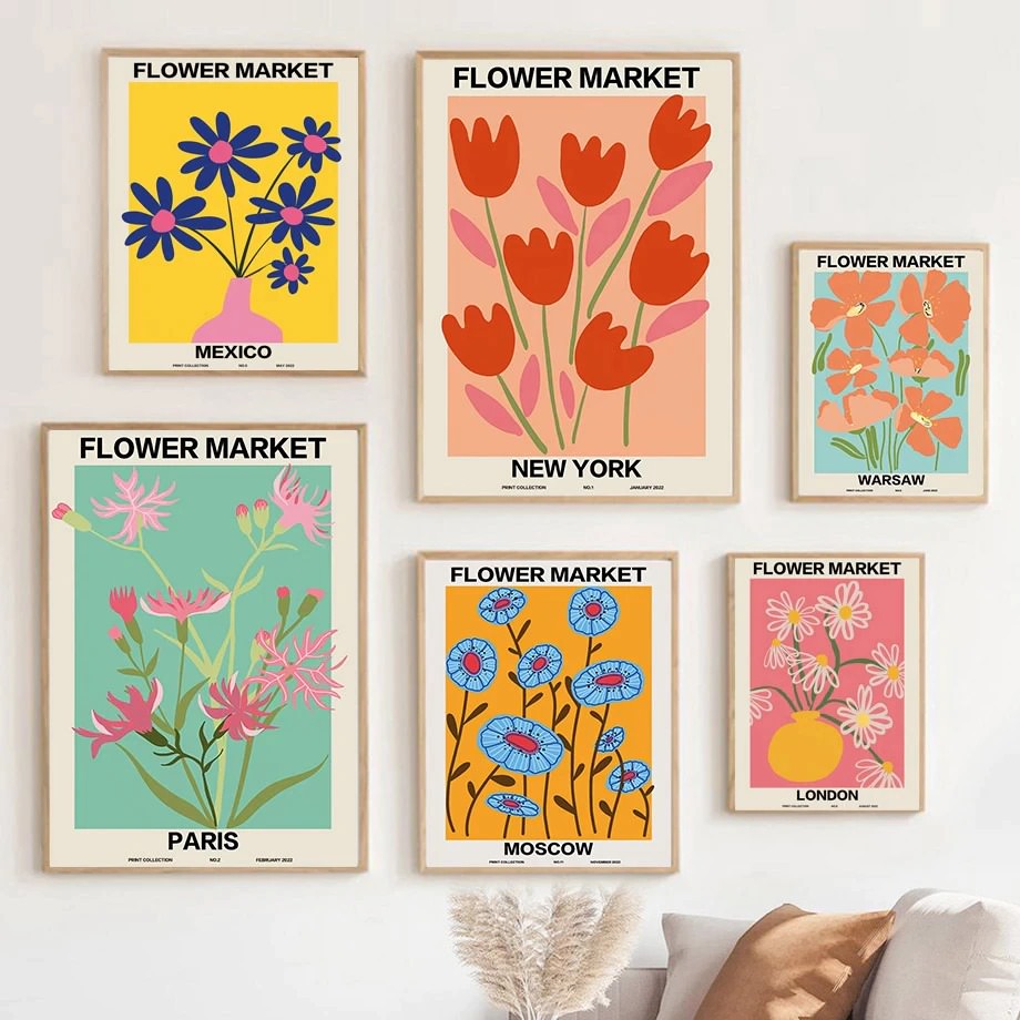 Flower Market Gallery Wall Canvas Posters — Considered Home Styling — Front view