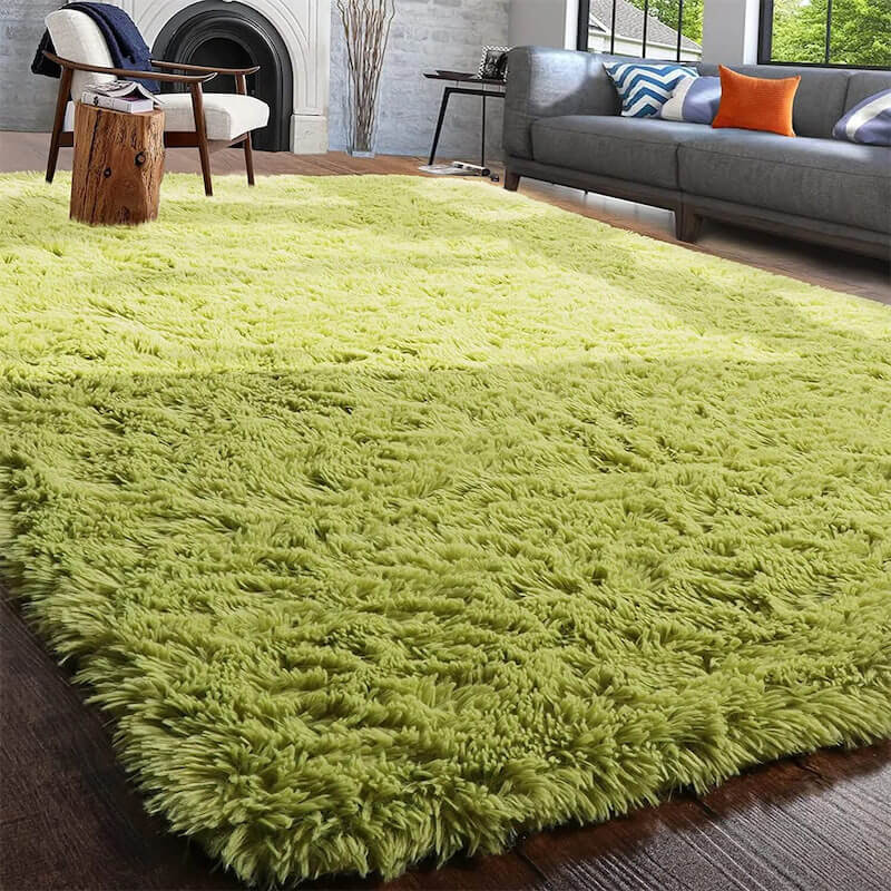 Green Grass Fluffy Carpet — Soft Accent Rug for Bedroom Layering — Lifestyle 3