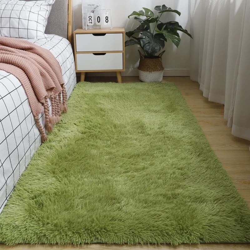 Green Grass Fluffy Carpet — Soft Accent Rug for Bedroom Layering — Lifestyle 4