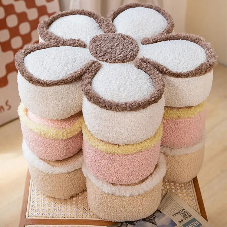 Fluffy Flower Decorative Throw Pillow — Soft Textured Pillow for Bedroom Layering — Detail