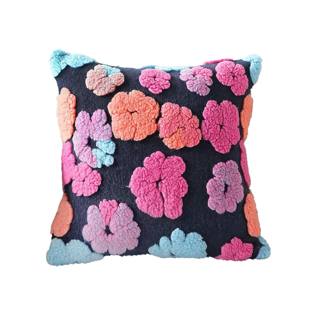 Fluffy Flowers Retro Cushion Cover — Soft Textured Pillow for Bedroom Layering — Front view