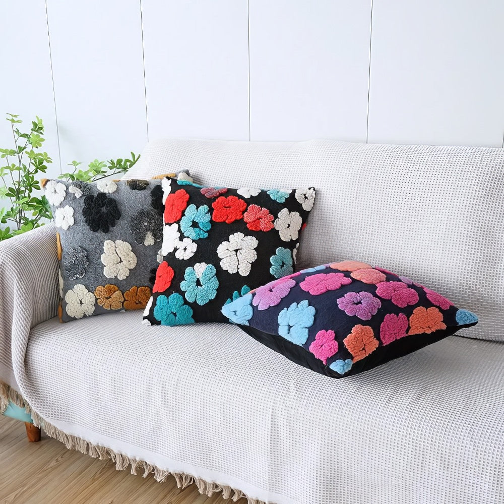 Fluffy Flowers Cushion Cover — Tufted Floral Texture for Soft Bedroom Layers — Lifestyle 1