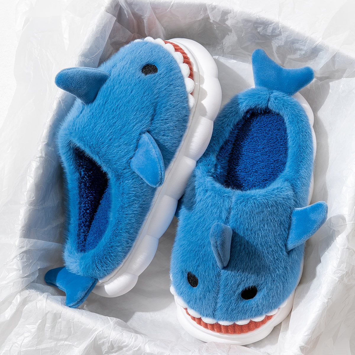 Plush Shark Slippers — Fluffy Indoor Slides for At-Home Comfort — Lifestyle 8