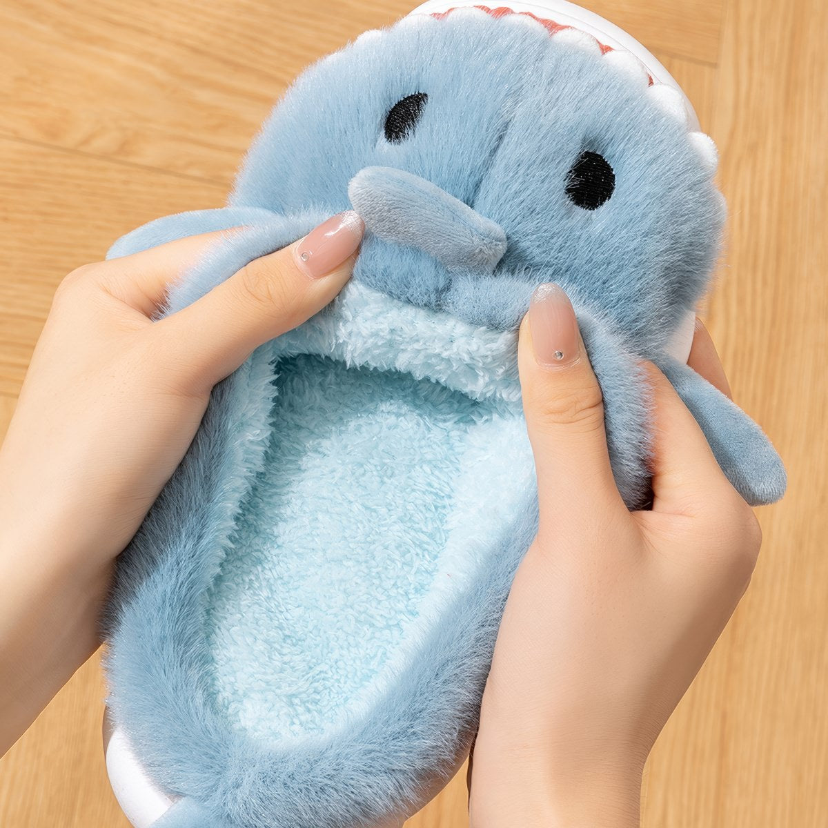 Plush Shark Slippers — Fluffy Indoor Slides for At-Home Comfort — Lifestyle 1