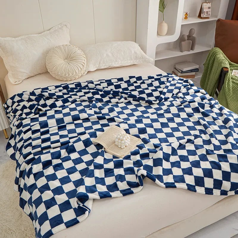Checkered Throw Blanket — Plush Soft Knit for the Sofa — Front view