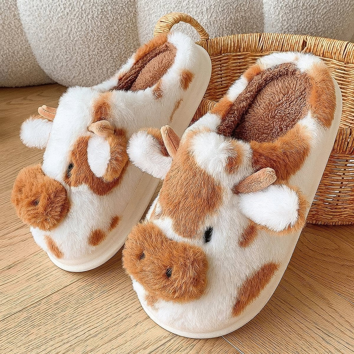 Plush Cow Slippers — Soft Indoor House Slippers with Cushioned Sole — Lifestyle 5