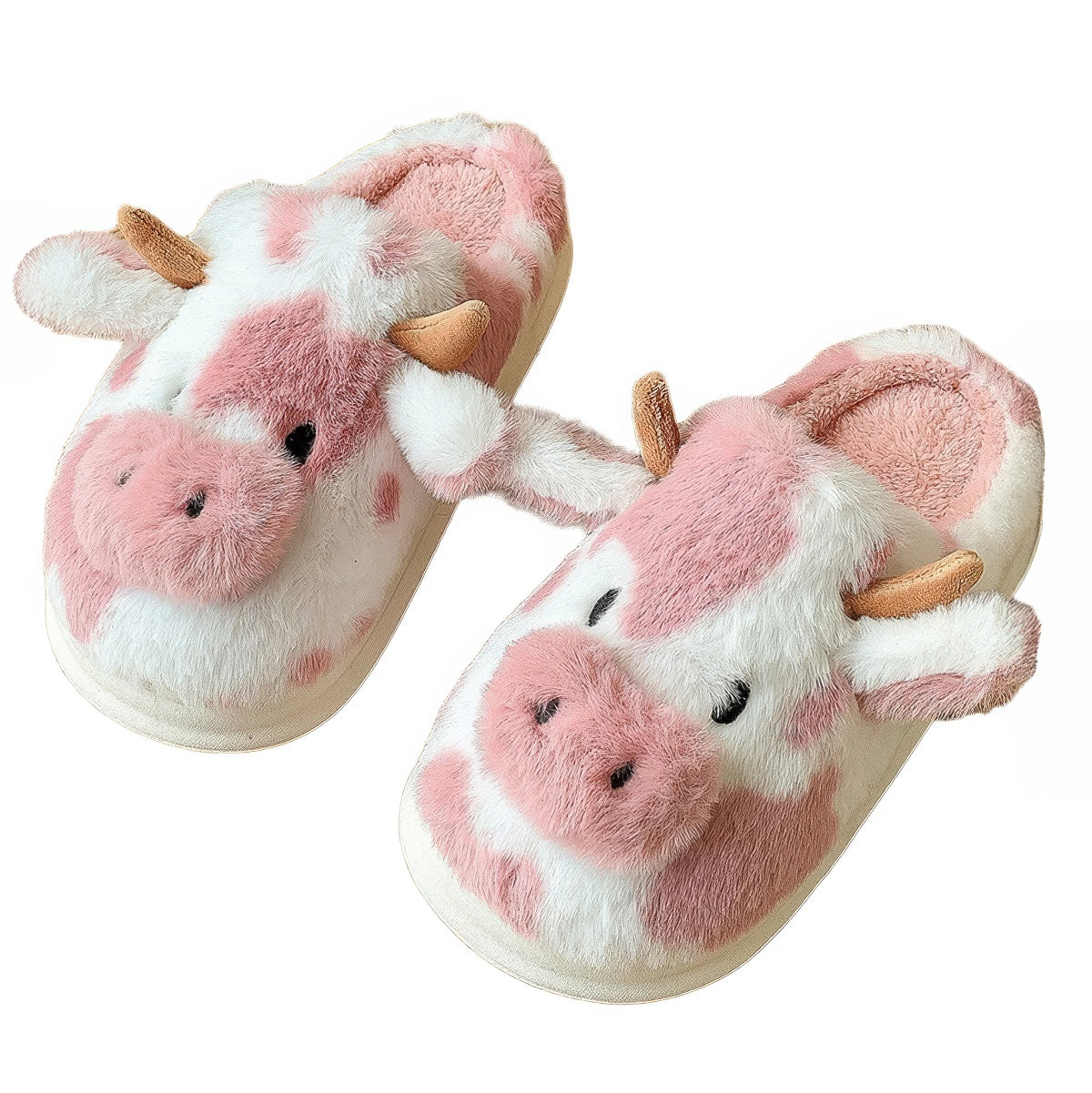 Moo Plush Cow Slippers — Plush Indoor Slip-On for Home Comfort — Front view