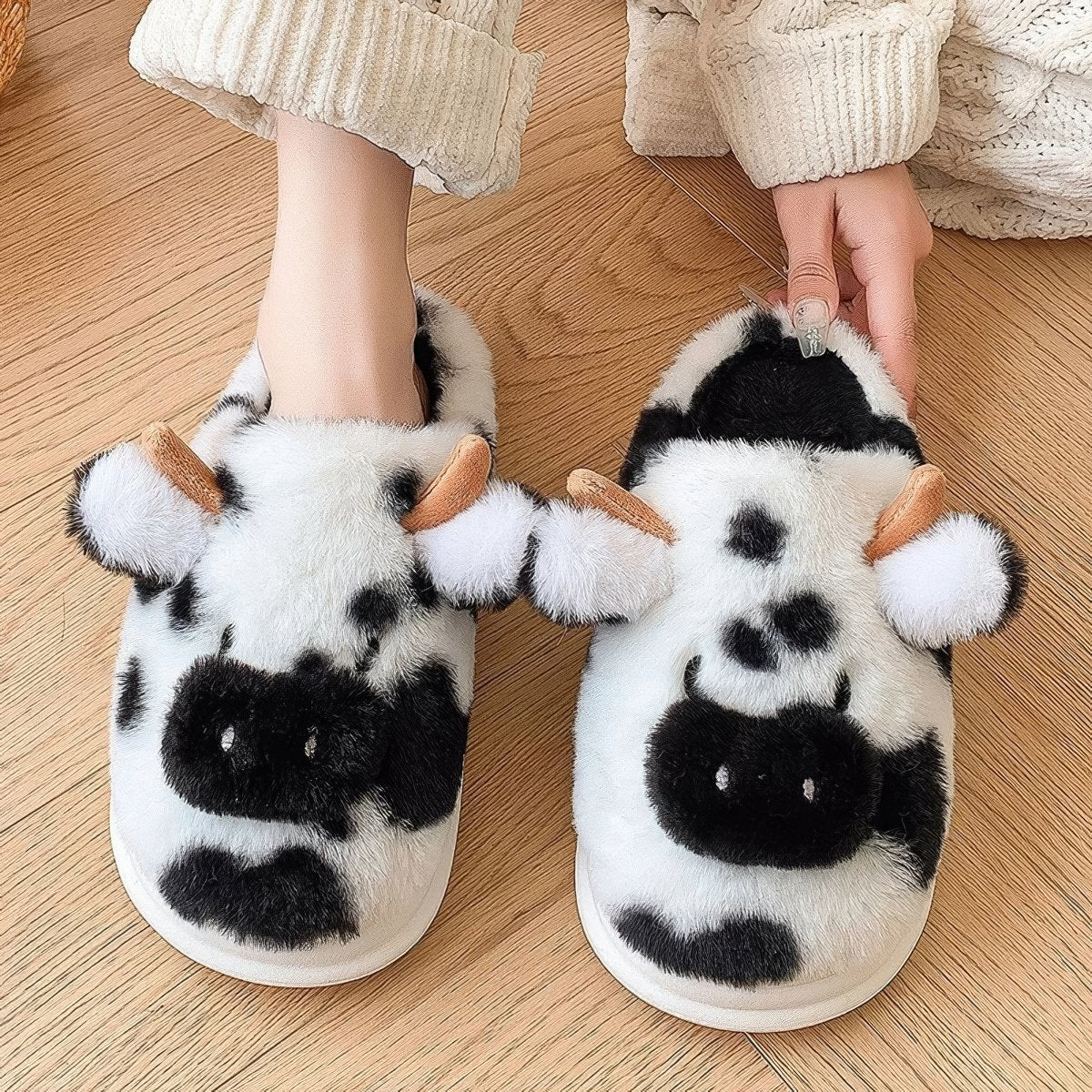Plush Cow Slippers — Soft Indoor House Slippers with Cushioned Sole — Lifestyle 2