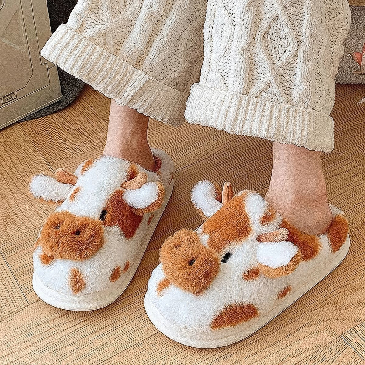 Plush Cow Slippers — Soft Indoor House Slippers with Cushioned Sole — Lifestyle 4